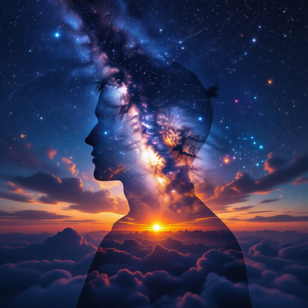 Cosmic Silhouette: Starfield Double Exposure