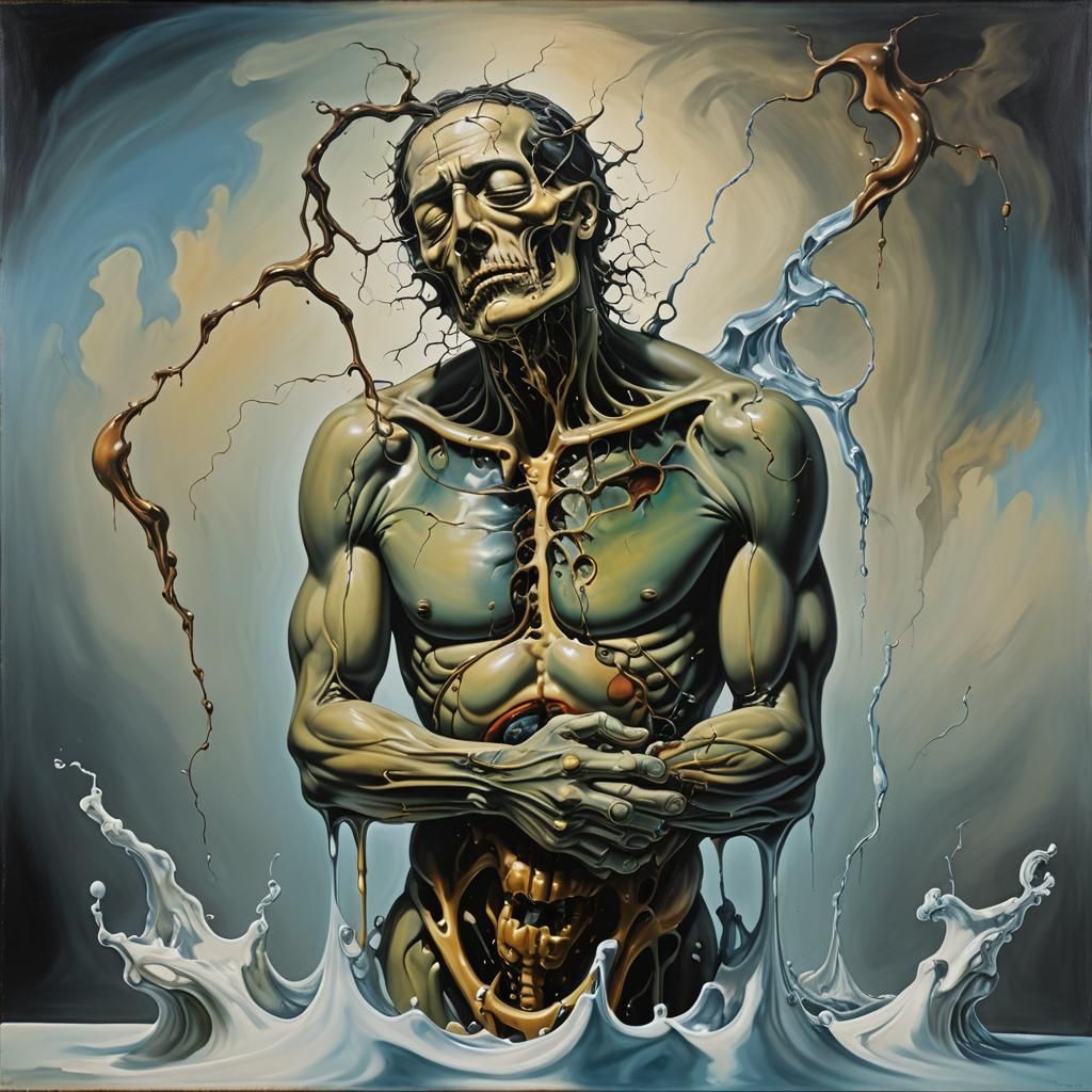 Surreal Body Suffering: A Salvador Dali-esque Oil Painting