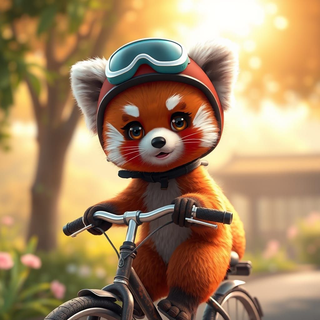 Charming Red Panda Cyclist in Vibrant 3D Anime Style