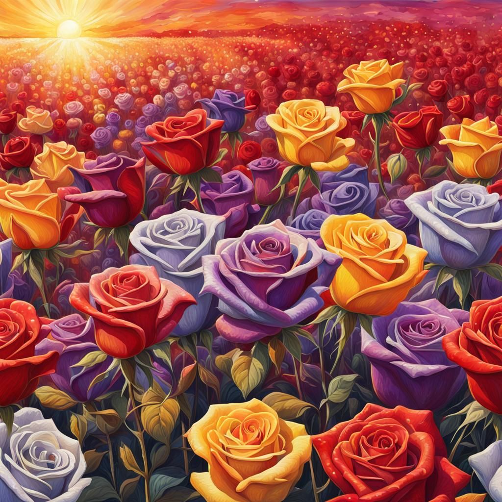 Glittering Rose Field in Watercolor Style