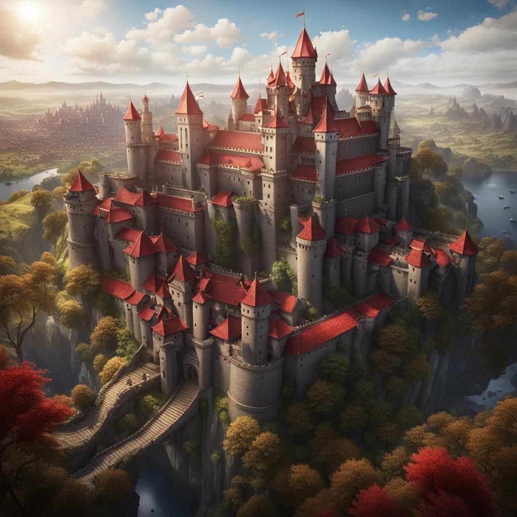 Medieval Royal Palace with Towers and Rope Bridges