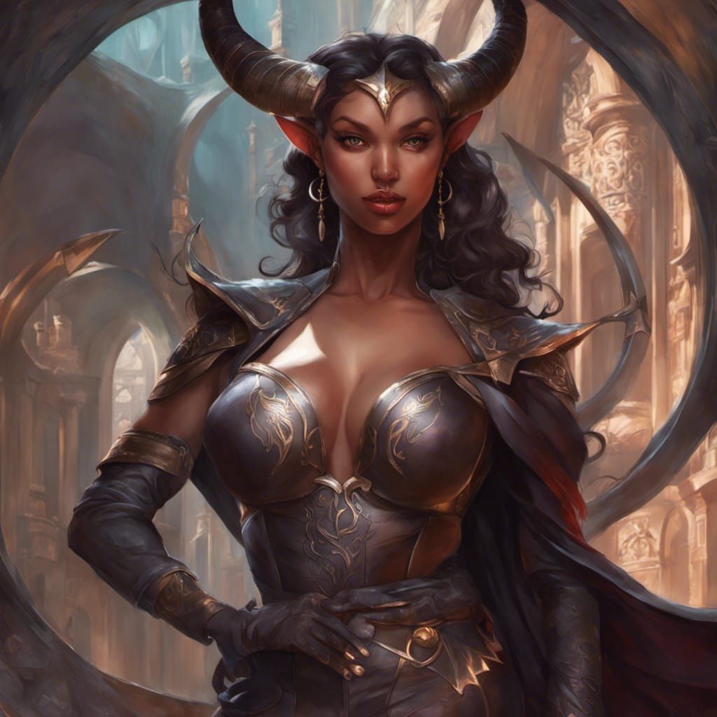 Voluptuous Tiefling Girl in Detailed Digital Render