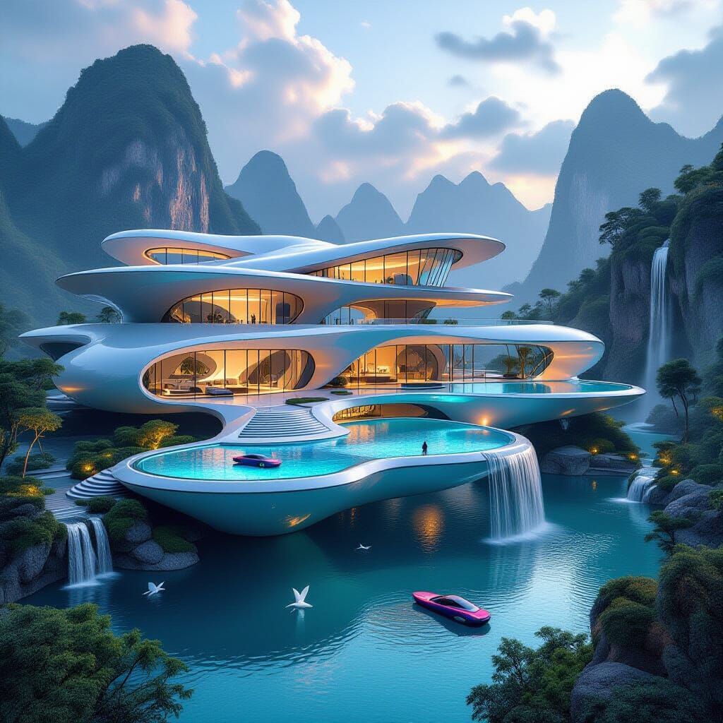 Massive Futuristic Mansion on Mystical Landscape