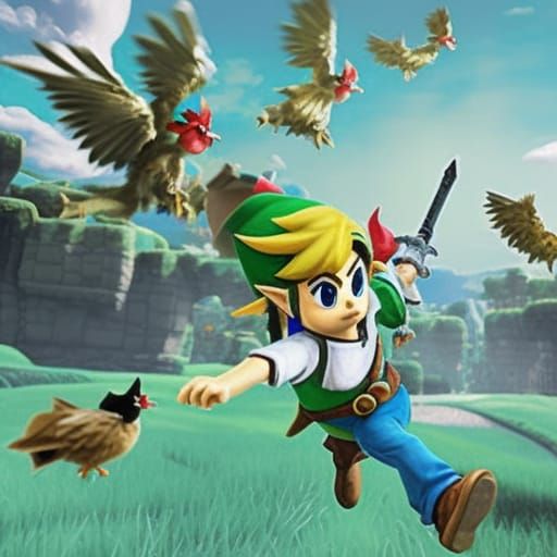 Link Attacked by Cuccos: Pixar-Style 3D Art