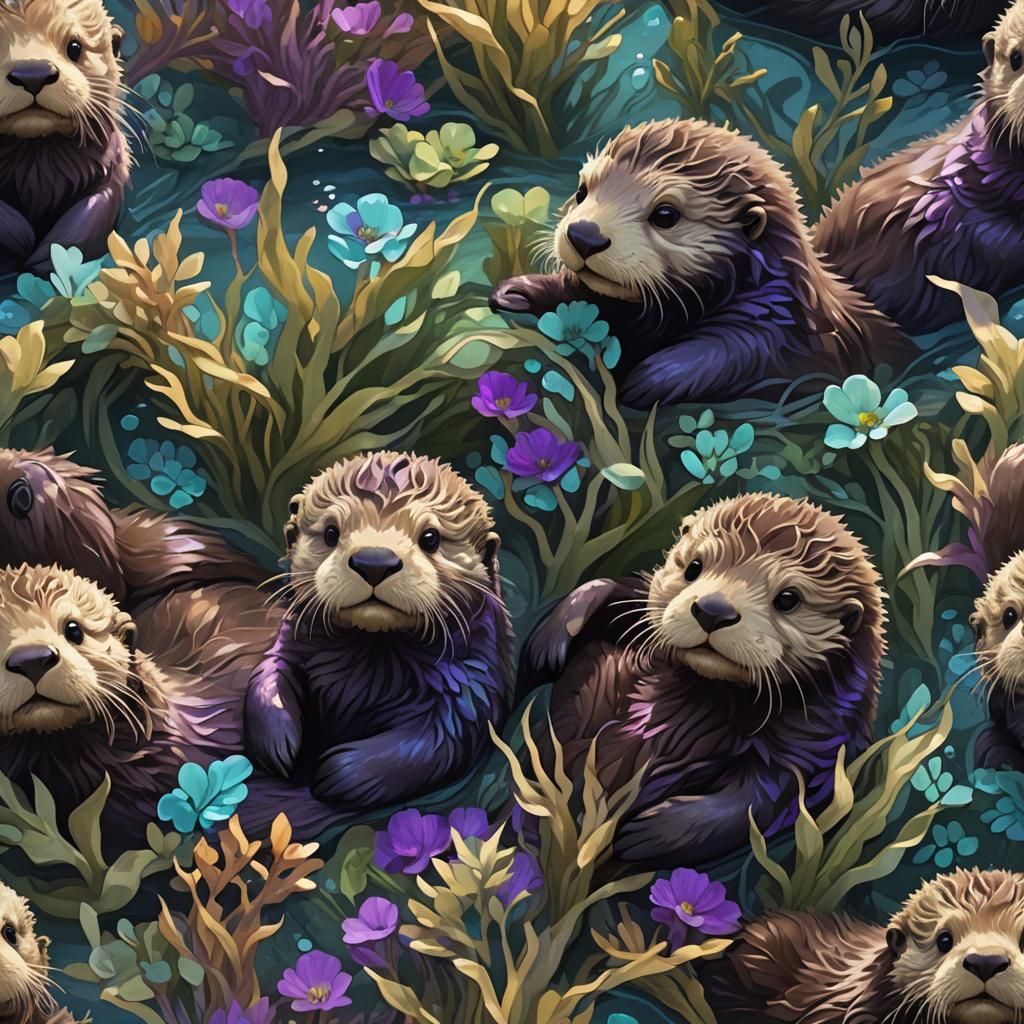 Cute Baby Sea Otter in Miyazaki-Inspired Art