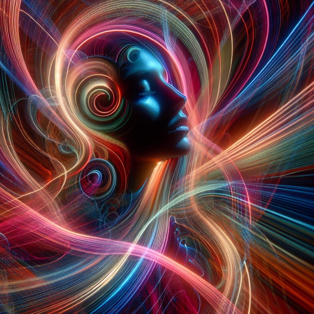 Abstract Light Painting Portrait in Vibrant Colors