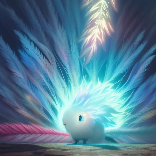 Glowing Feather Chicken in Studio Ghibli Style