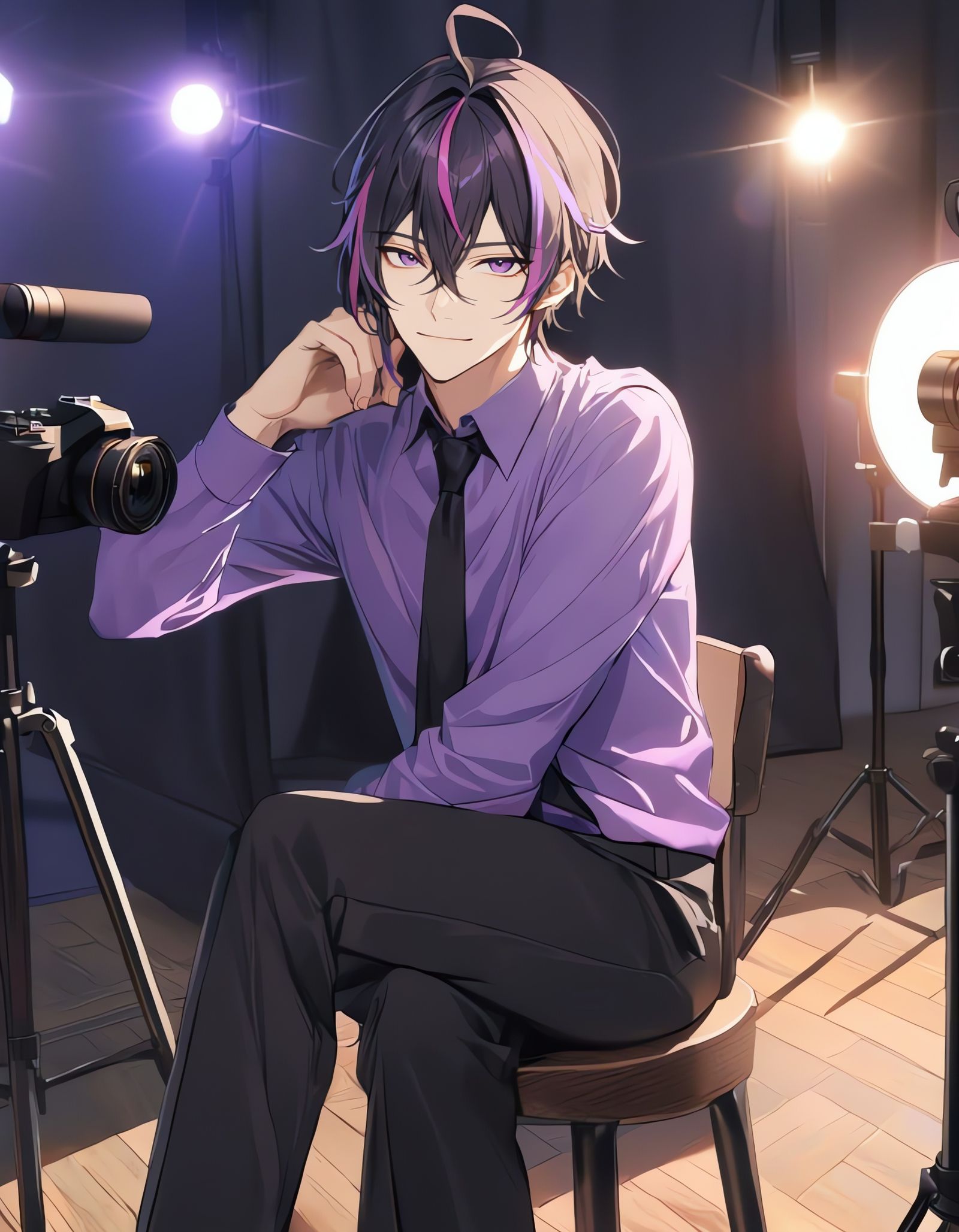 Bishounen Cowboy with Purple Streaked Hair