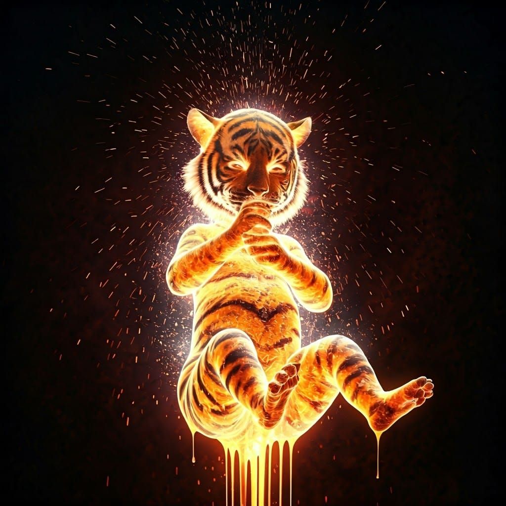 Fiery Molten Metal Tiger Baby in 3D