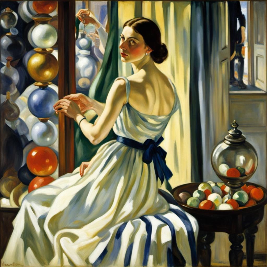 Elegant Woman with Glittery Baubles, in Somov Style