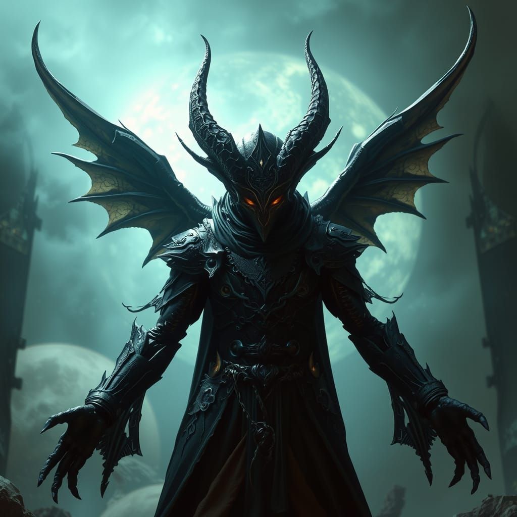 Ethereal Dark Angel in Haunting Mystical Realm