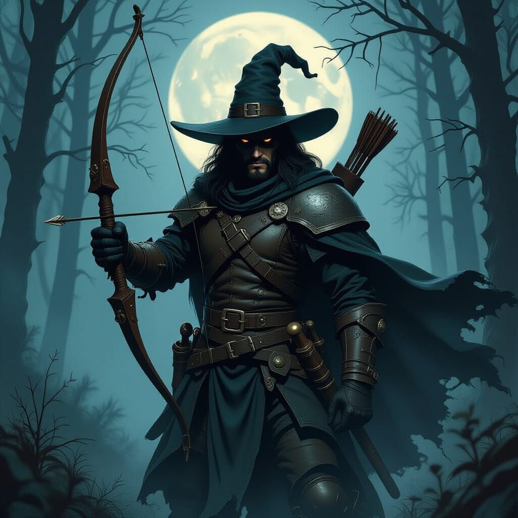 Witch Hunter in Misty Forest, Gothic Art Style