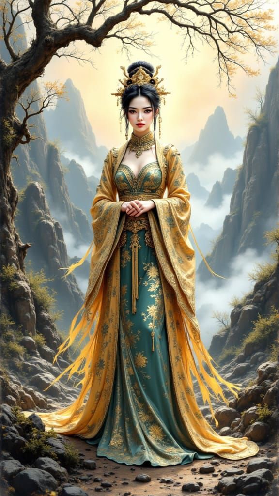 Ethereal Chinese Empress in Traditional Hanfu Dress, Chinese...