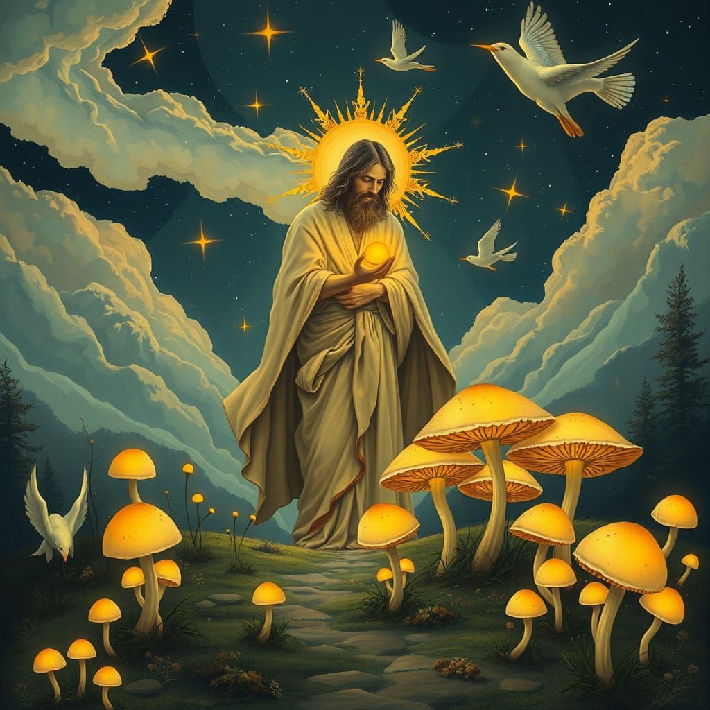 Mystical Mushroom Harvest in a Dreamlike Atmosphere, Inspire...