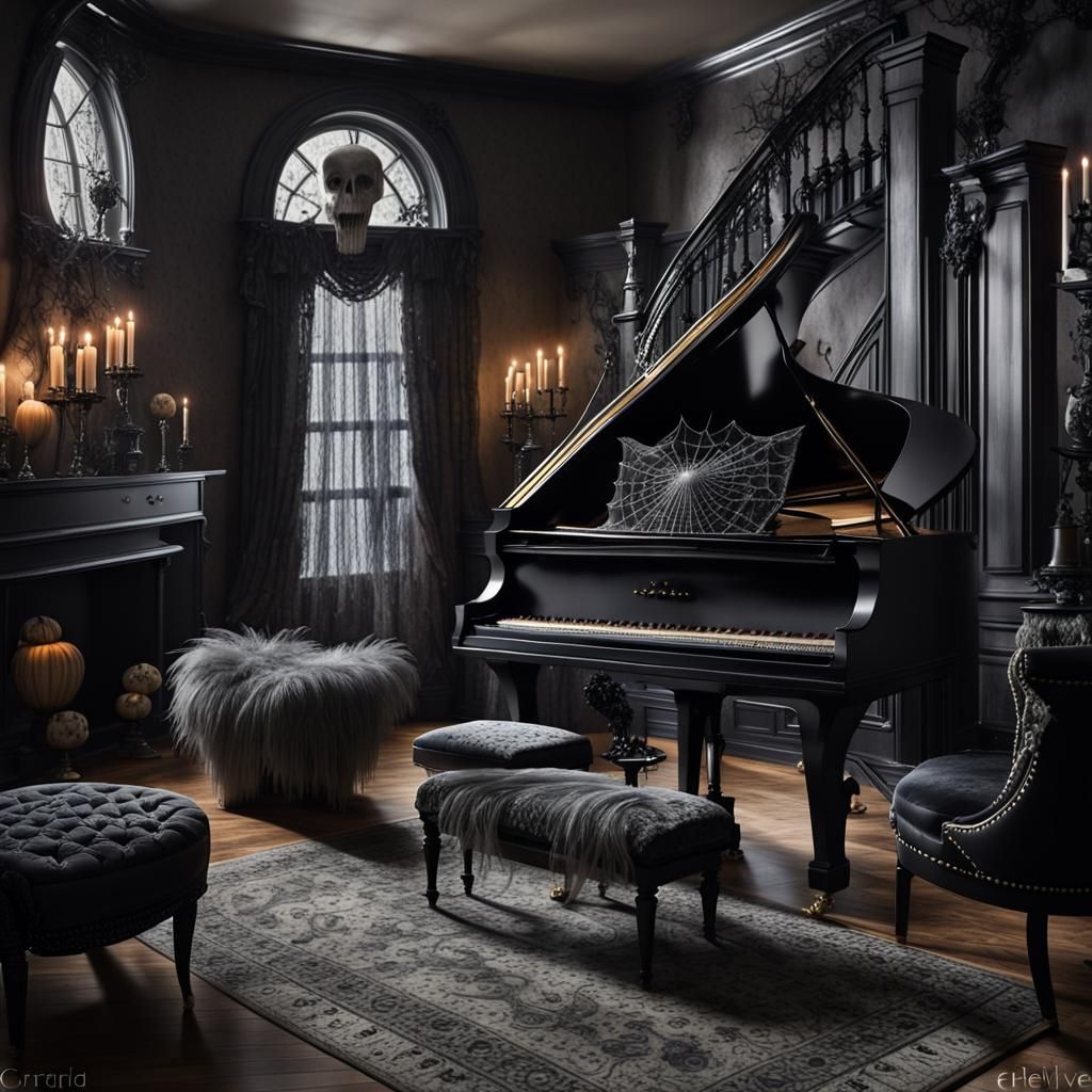 Addams Family Inspired Haunted House in Gouache