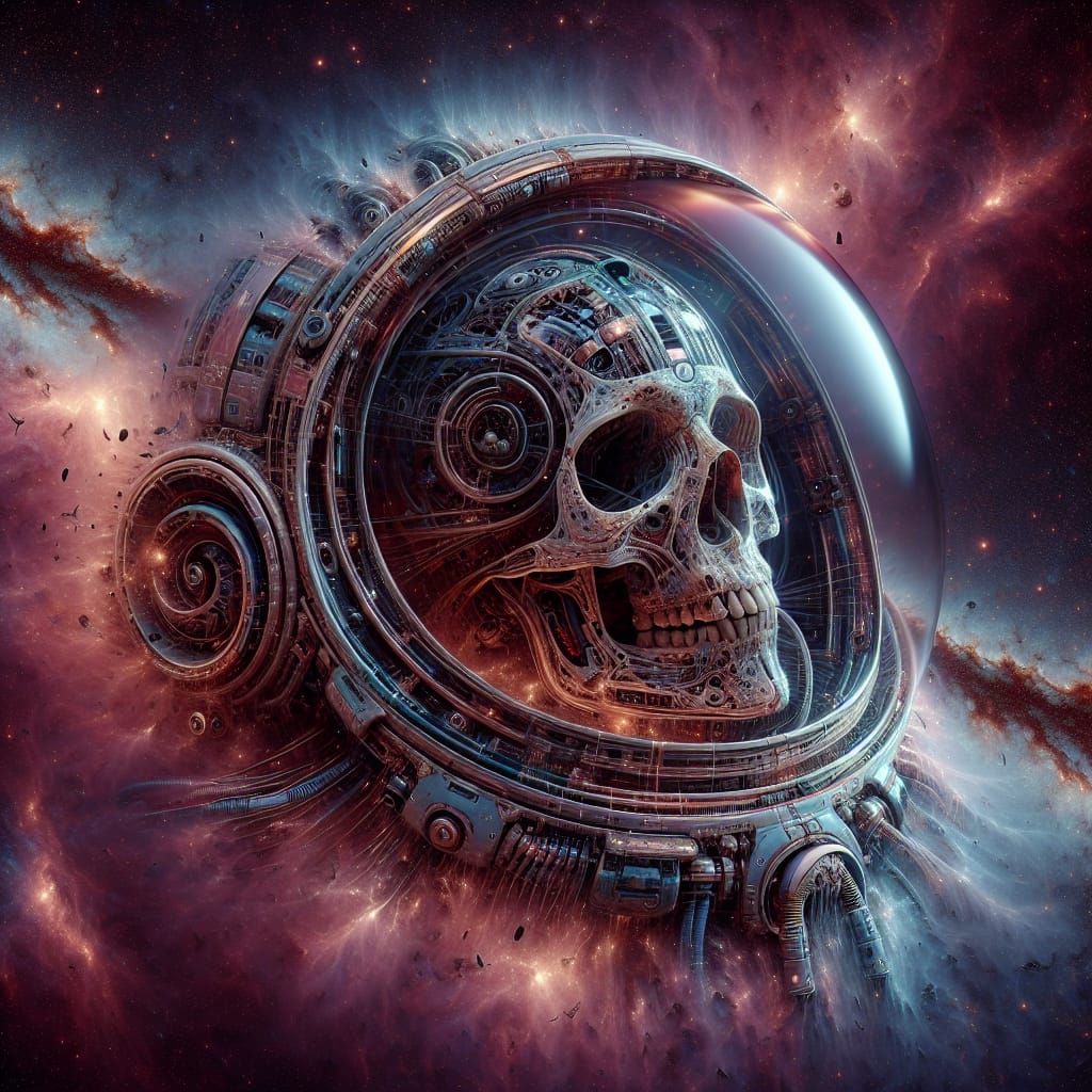 Skeleton Astronaut Floating in Space: Matte Painting