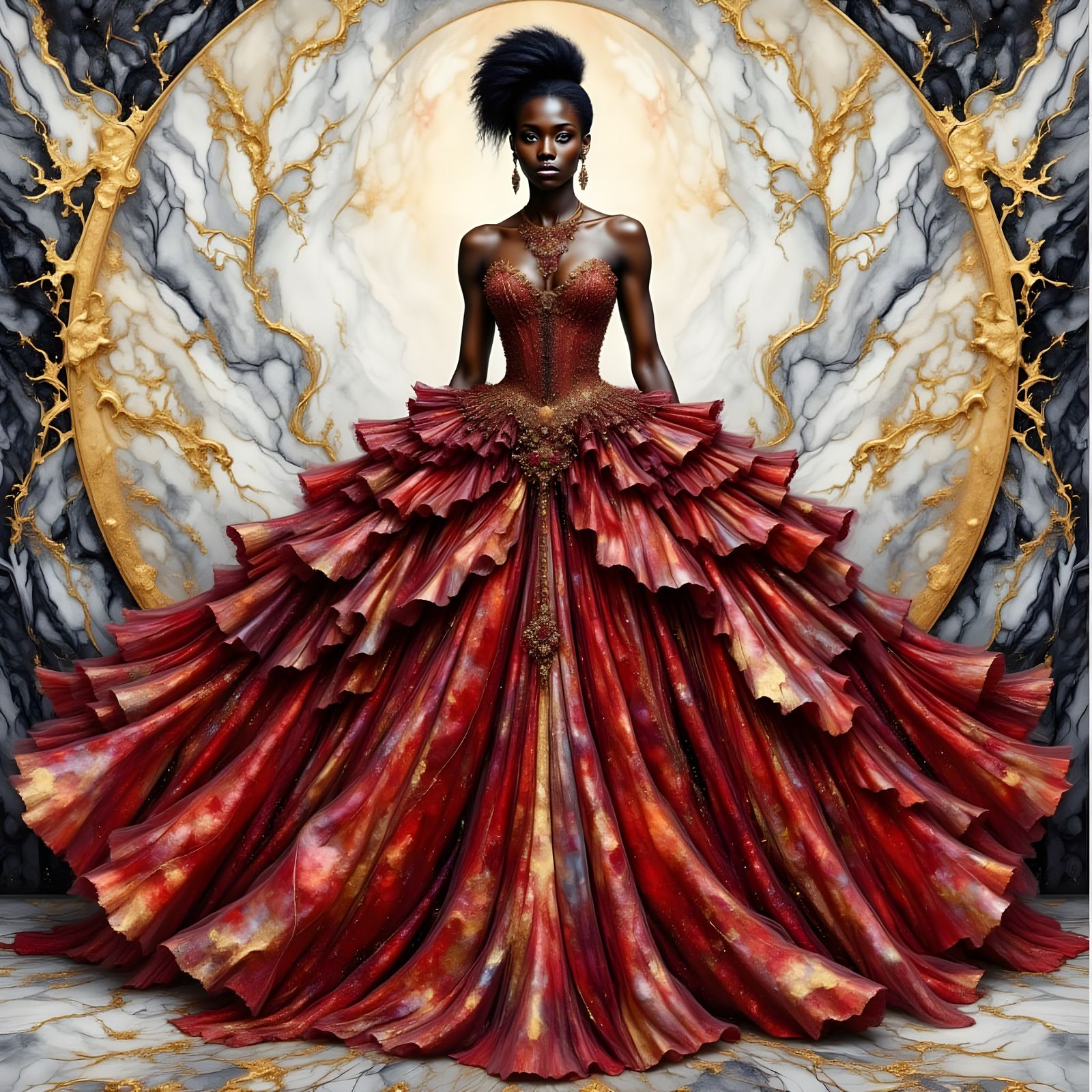 Elegant African Woman in Ruffle Gown