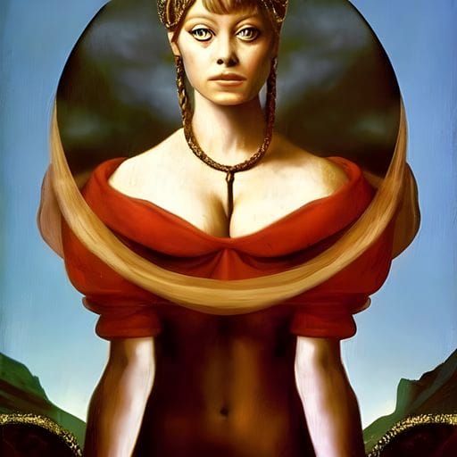 Surreal Woman Portrait in Magritte Style