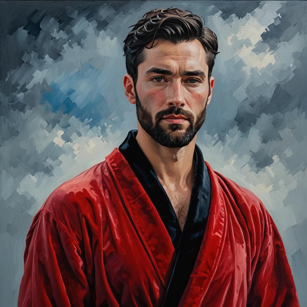 Serene Bearded Man in Impressionist Oil Painting