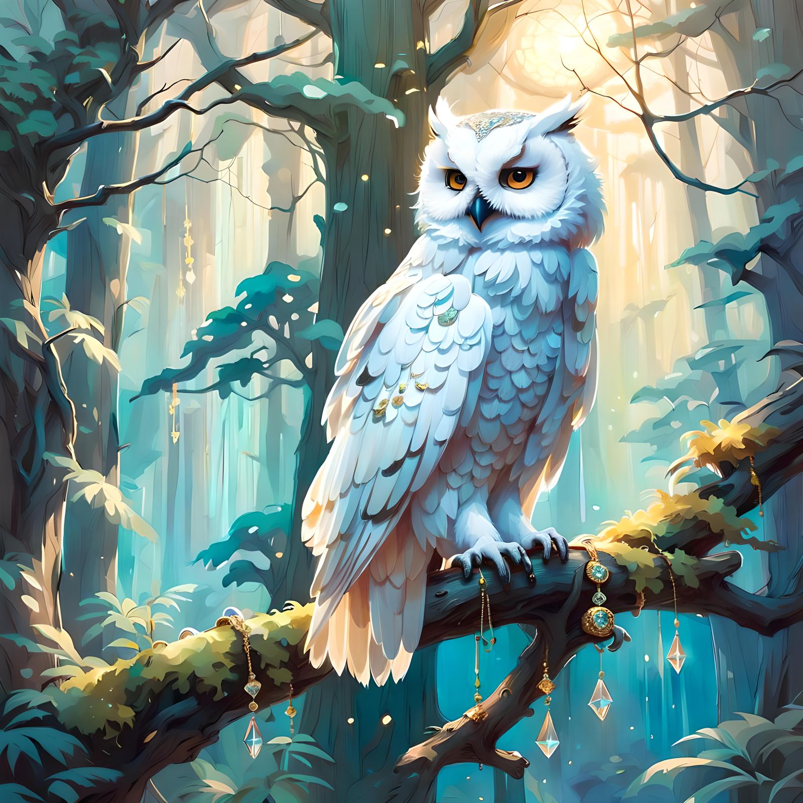 Mystical Owl in Ethereal Forest, Digital Art