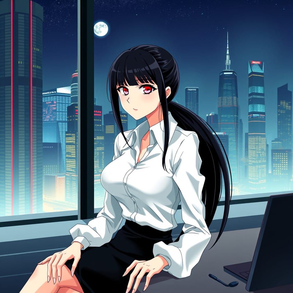 Elegant Vampire Emerges from Office Lady in a Dark, Gothic C...