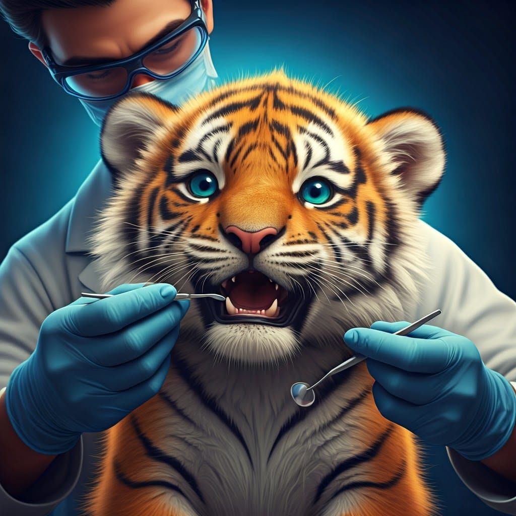 Dentist Treats Tiger Cub in 3D Digital Art