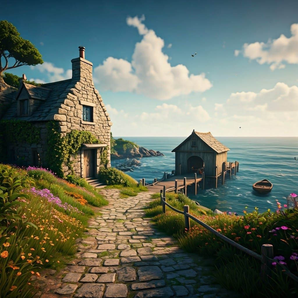 Serene Island Cottage with Boathouse and Pier in Whimsical A...