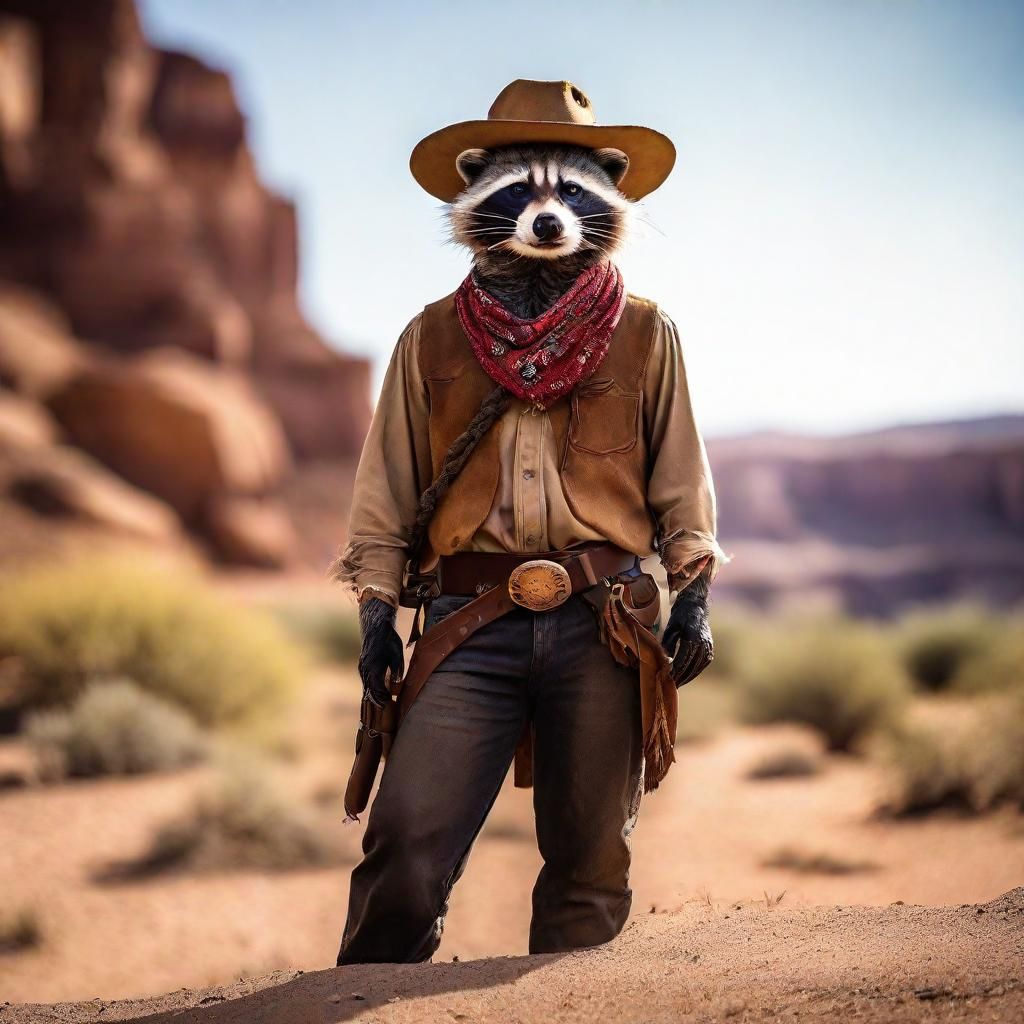 Raccoon Cowboy in Canyon: Western Comic Book Art