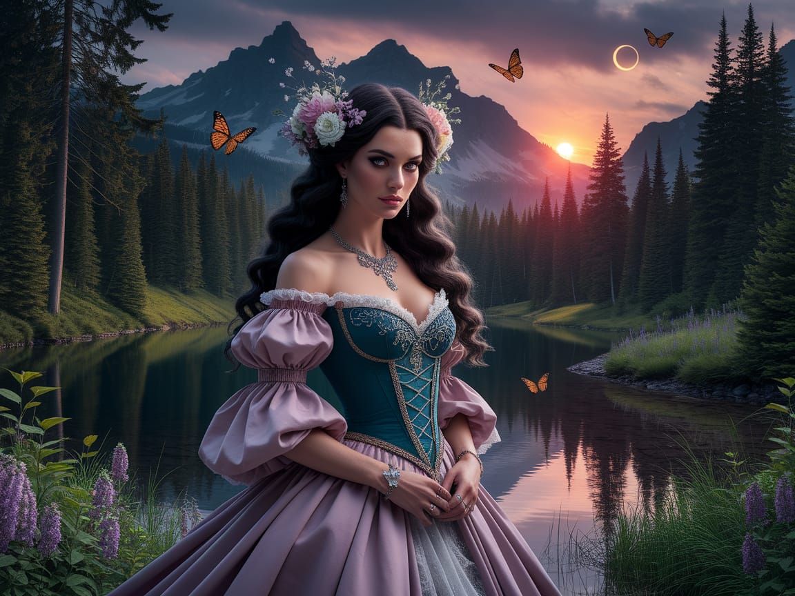 Ethereal Slavic Goddess in Whimsical Forest Scene