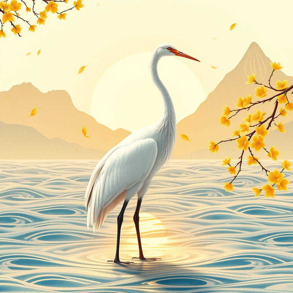 Crane with Plum Blossoms in Steampunk Style