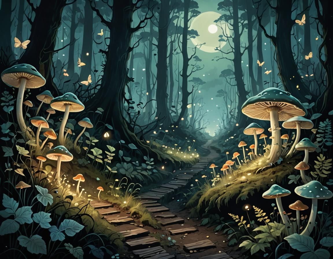 Enchanted Forest Path with Glowing Mushrooms