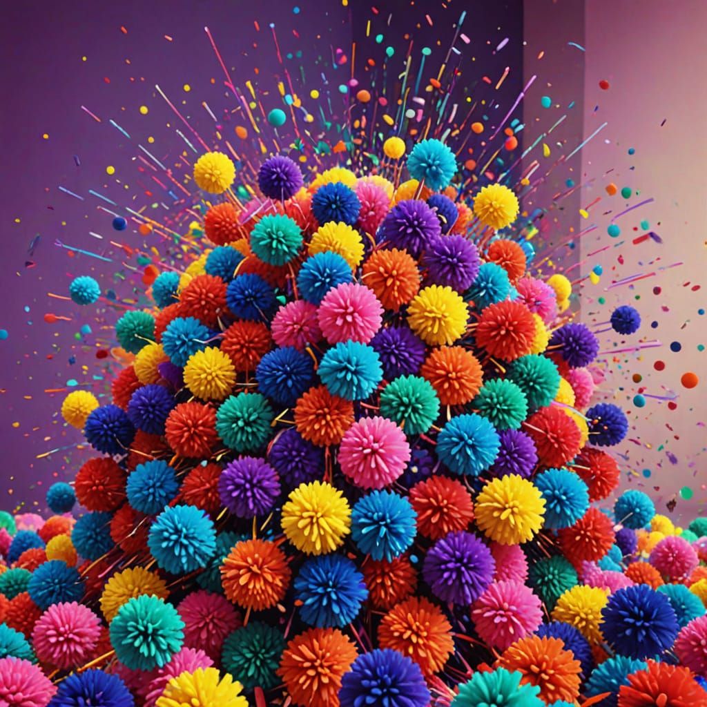 Vibrant Pom Poms Exploding in Fauvist Expressionism