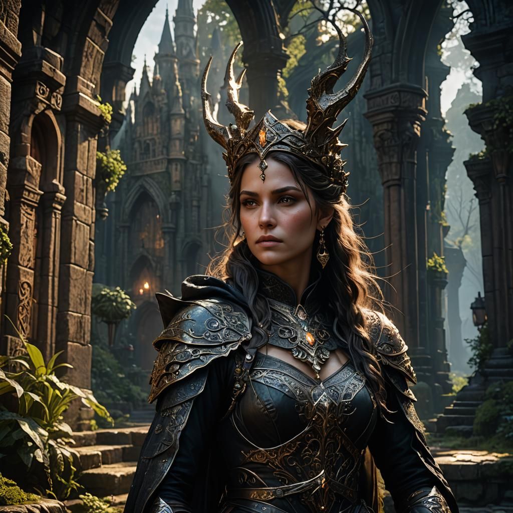 Dark Fantasy Knight in Grassy Field, Detailed Art