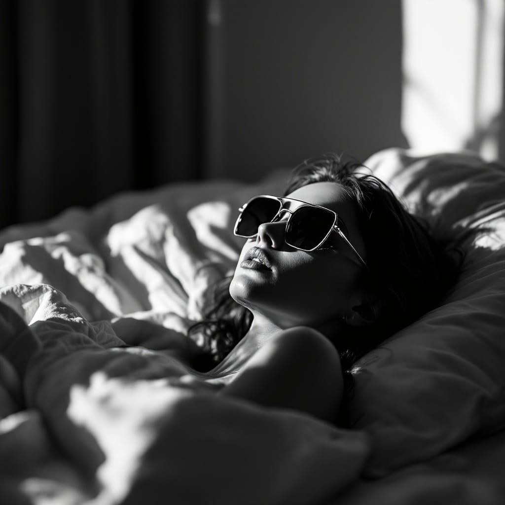 Woman Wakes Up in Morning Shadows, Vivian Maier-Inspired