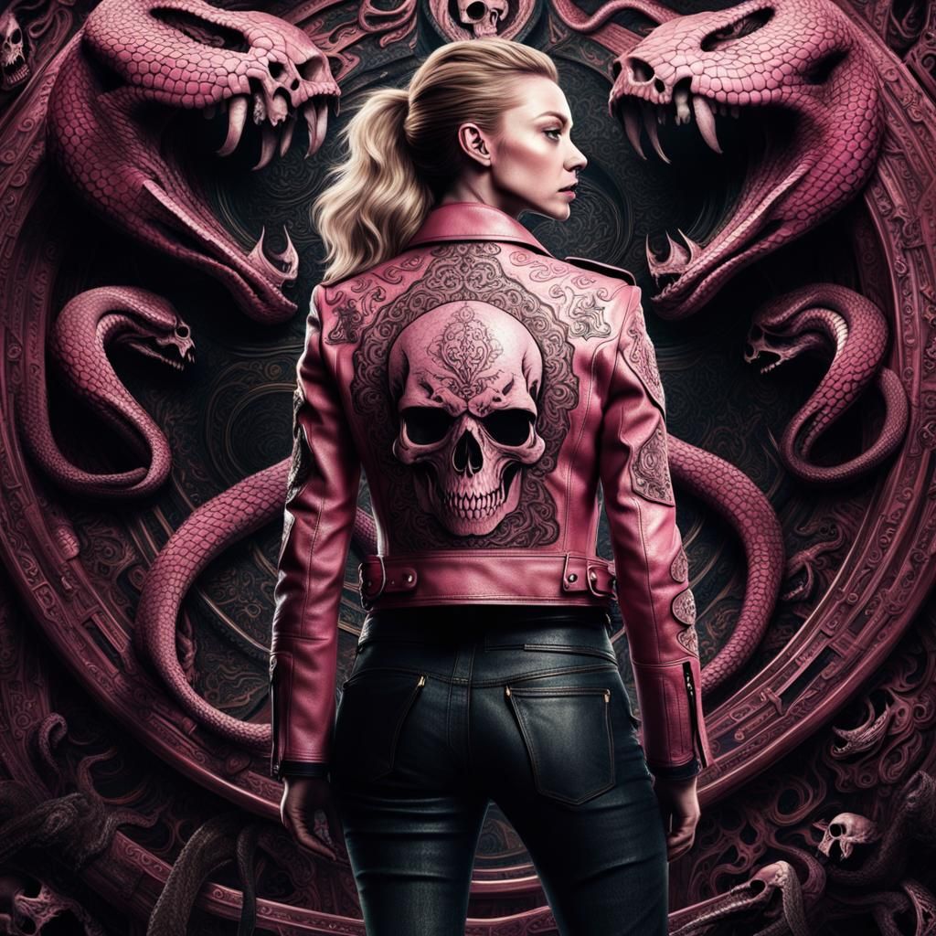 Natalie Dormer in Pink Leather Jacket: Digital Matte Paintin...