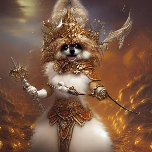 Pomeranian Goddess of Fluff in Armor