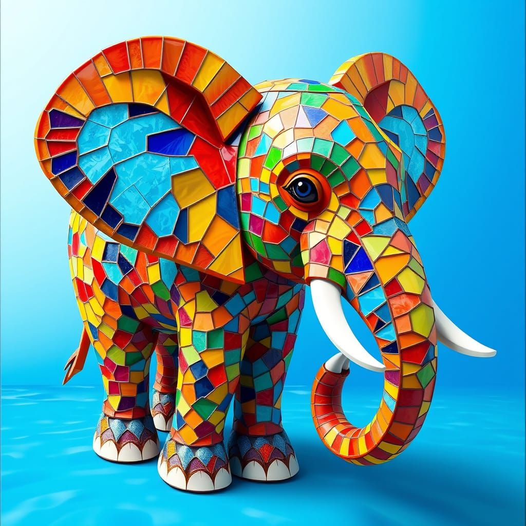 Vibrant Mosaic Elephant in Stunning 3D