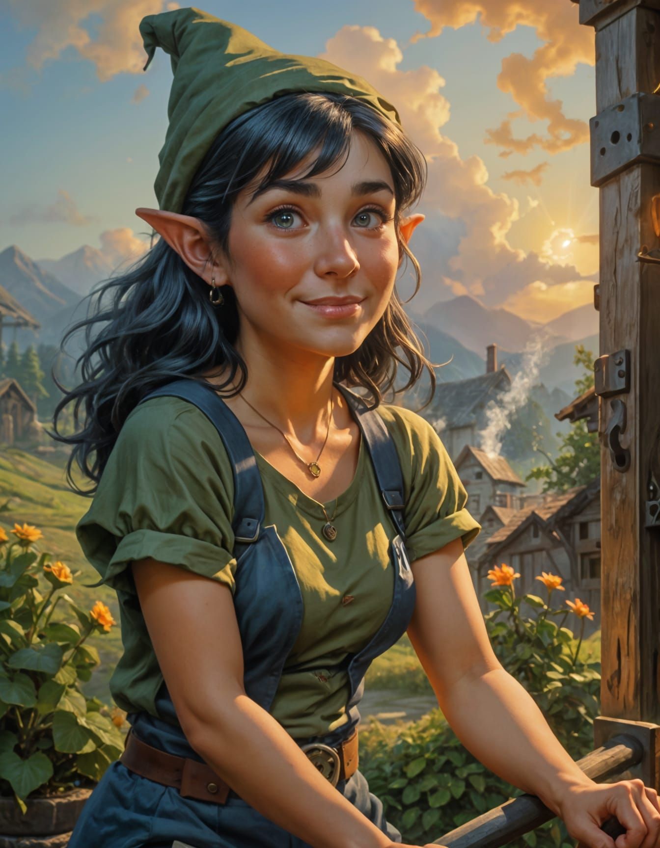 Gnomish Blacksmith's Wife in Cozy Workshop Scene