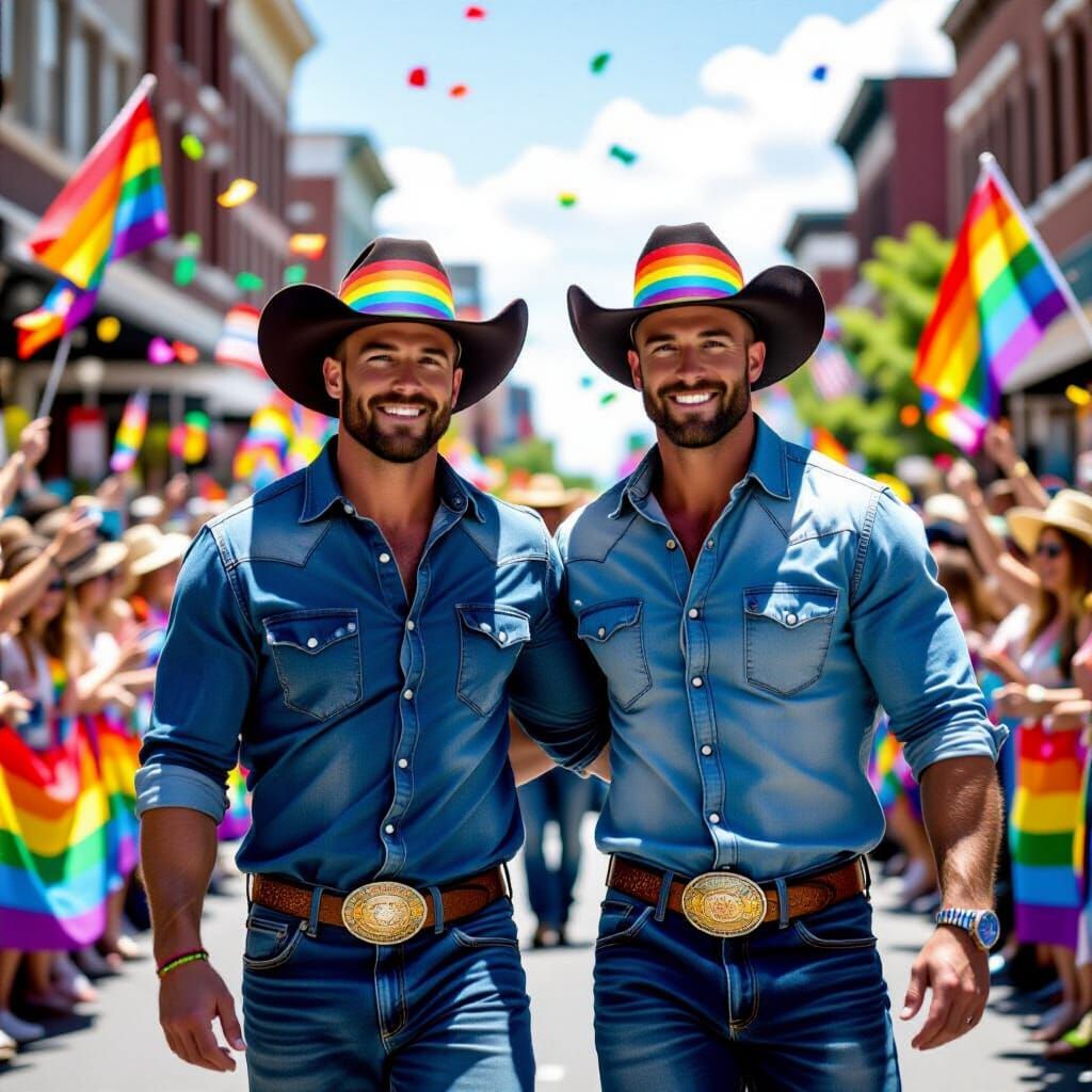 Gay Cowboys Marching in Pride Parade