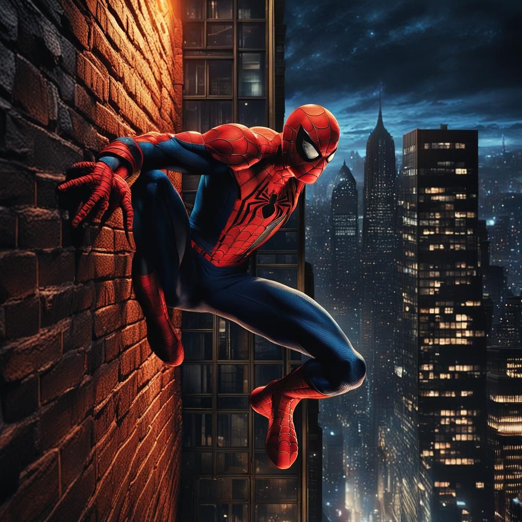 Spider-Man on Building at Night: Cinematic Comic Art