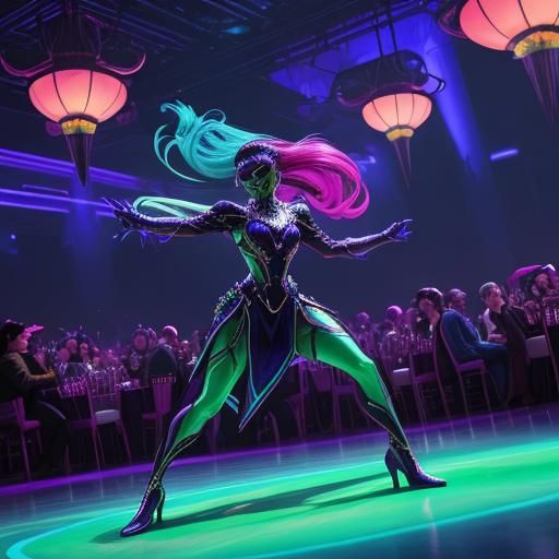 Joyful Ballroom Scene in a Futuristic Style