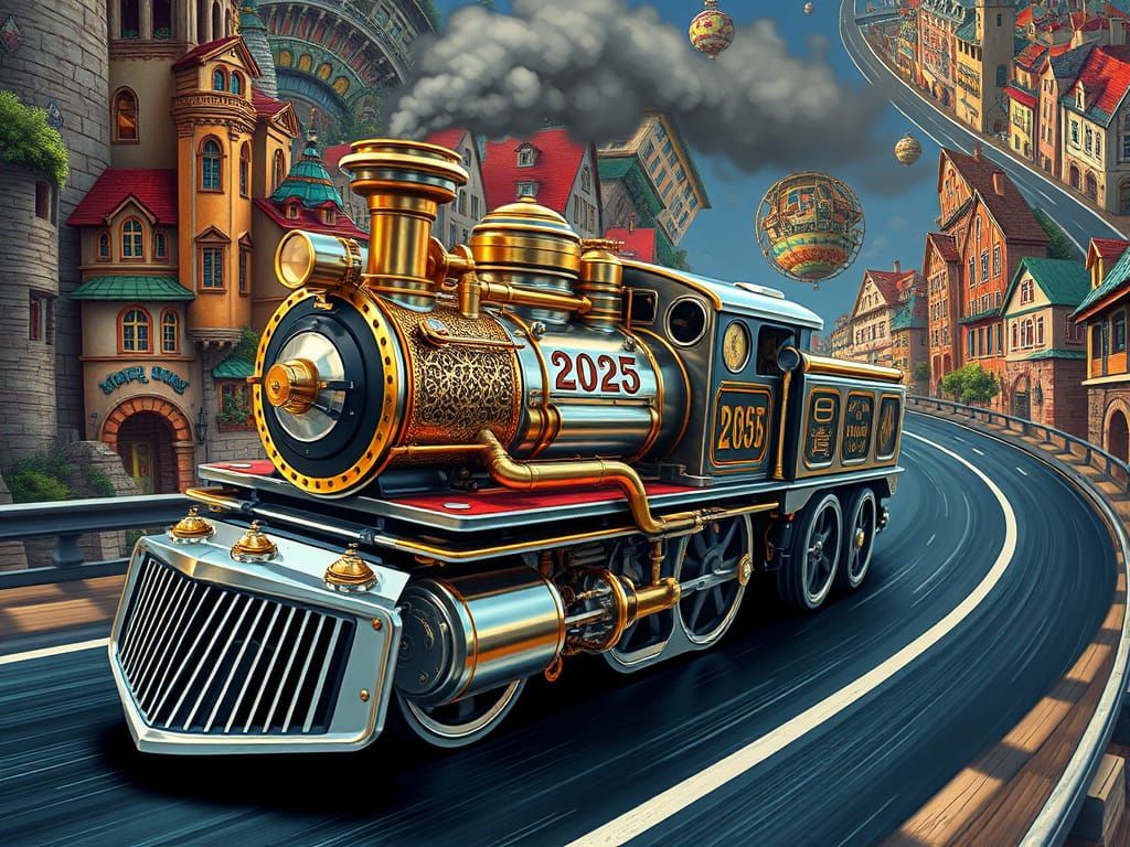 Sleek 2025 Locomotive Car Speeds Through Psychedelic Town in...