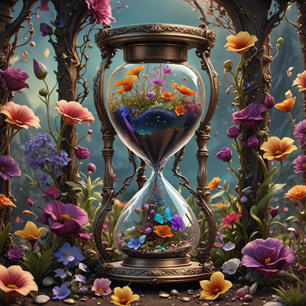 Hourglass of Seeds Yielding Iridescent Blooms