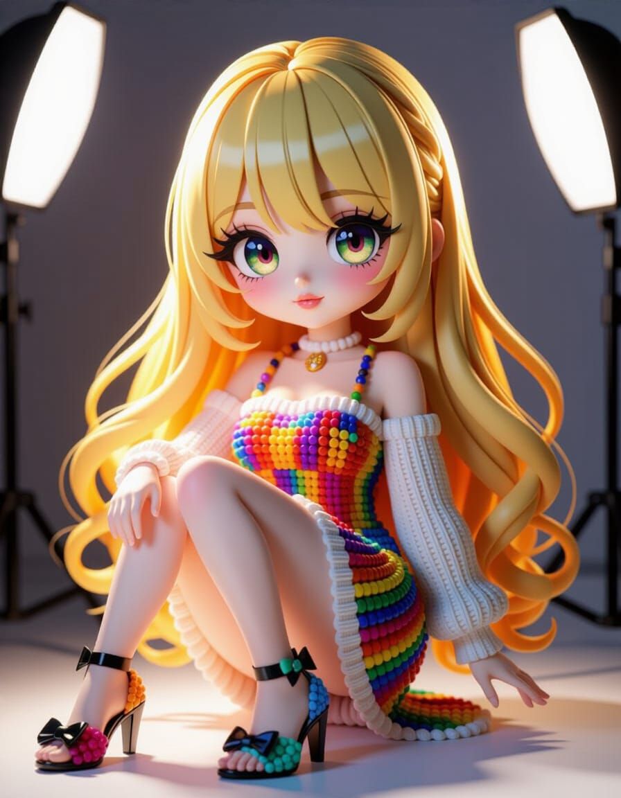 Girl Sculpted from Glass Beads in Anime Style