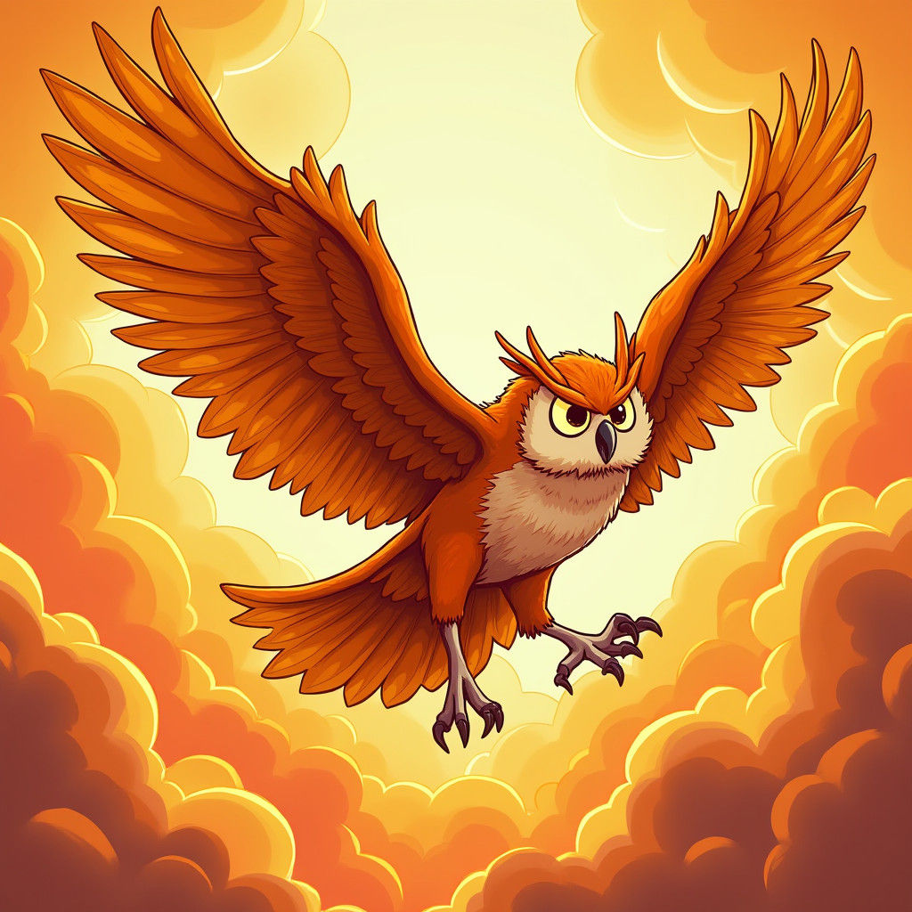 Fiery Owl in Flight: Whimsical Dreamscape