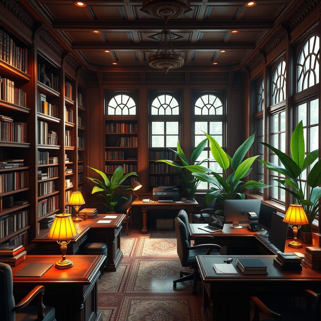 Traditional Office with Warm, Inviting Design and Natural Li...