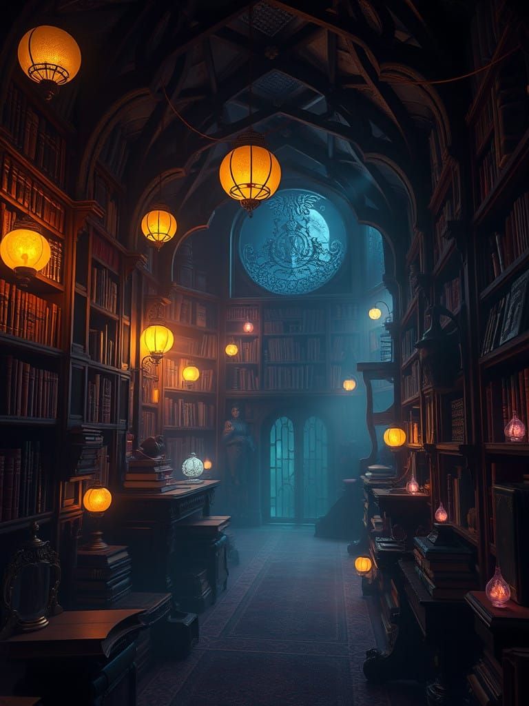 Epic Dark Fantasy Library Concept Art in Unreal Engine Style
