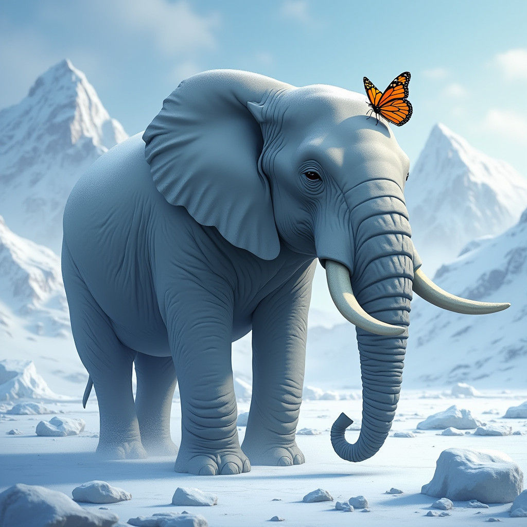 Butterfly and Elephant in Antarctica, Digital Art