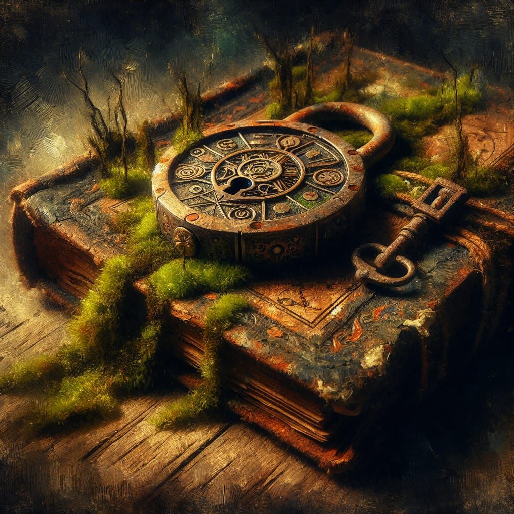 Mystical Barn Lock in Vintage Oil Paint Style