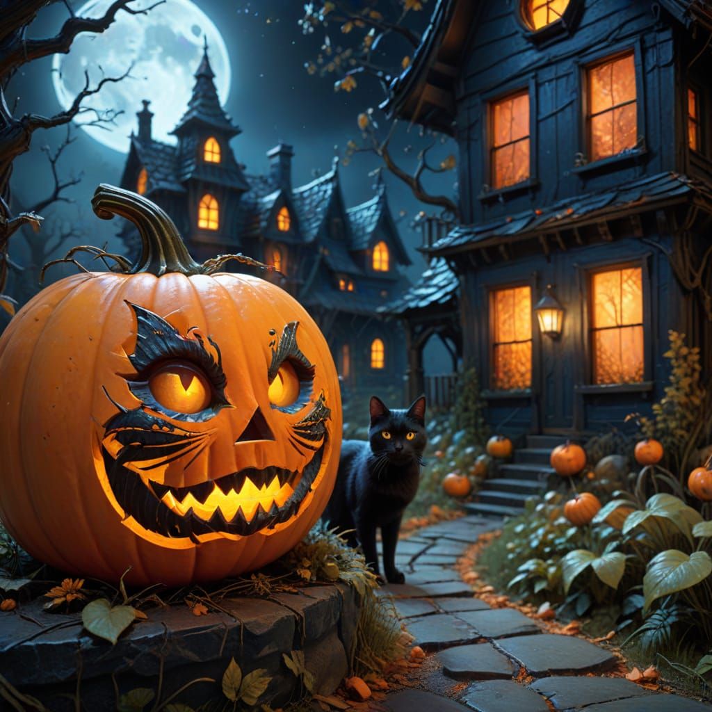 Fantasy Art: Haunted Pumpkin with Forest Path